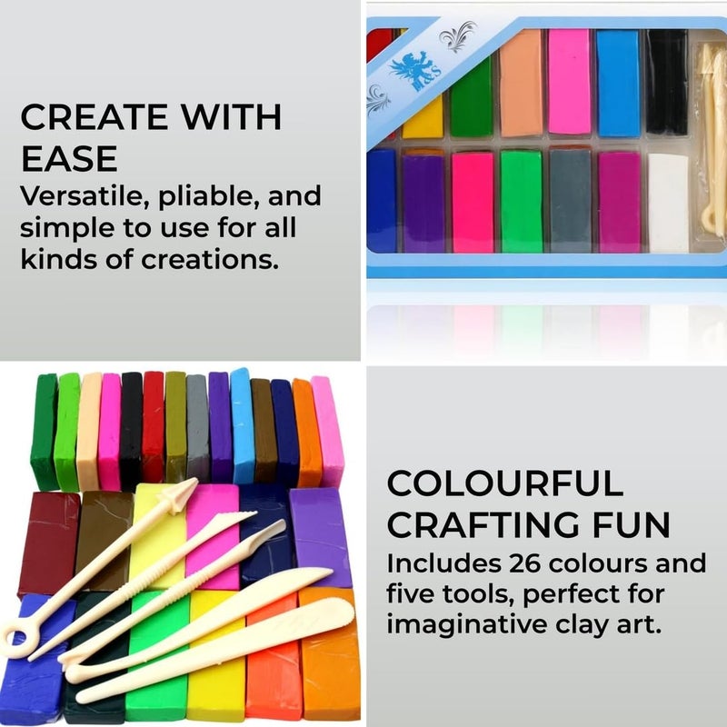 H&S Polymer Clay Modeling Kit â€“ 26 Colors, 5 Sculpting Tools â€“ Oven Bake Molding Set for Kids & Adults - Image 2